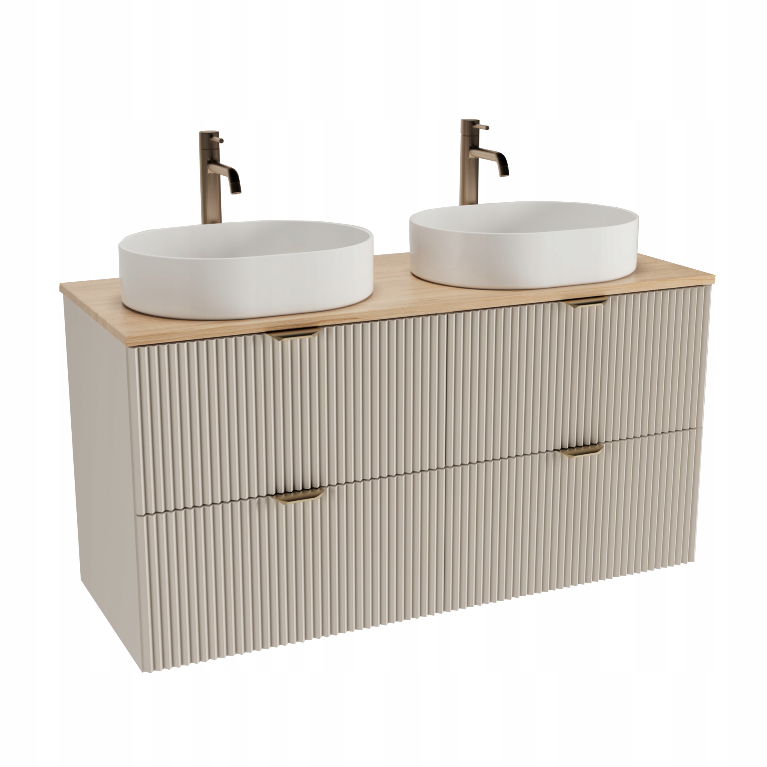 Koupelnová sada: Skříňka 120 cm 4 zásuvky Kašmír/Ořech, deska Willy