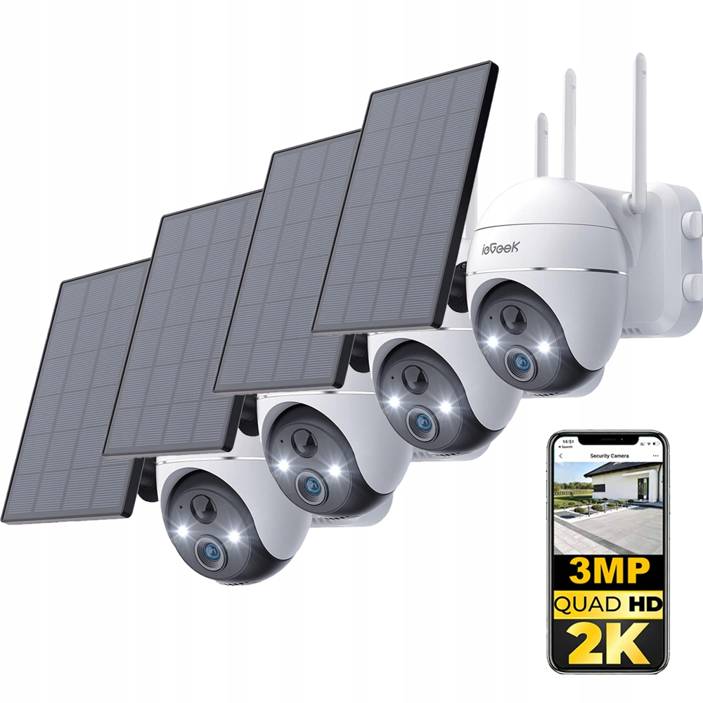 4 kusy Venkovní kamera Ip Wifi Solární otočná Bezdrátová zoomová kamera 4x