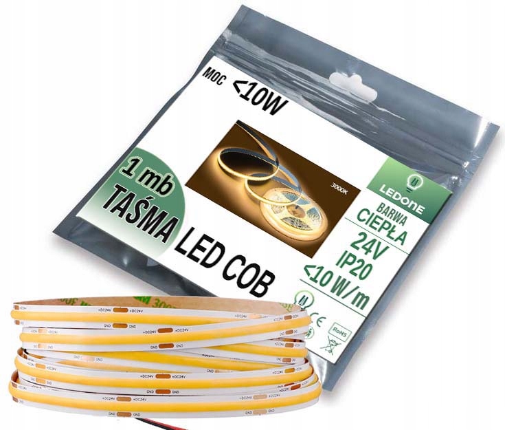 

Taśma Led Cob 24V 10W Neon Ciepły 1m z rolki 50m