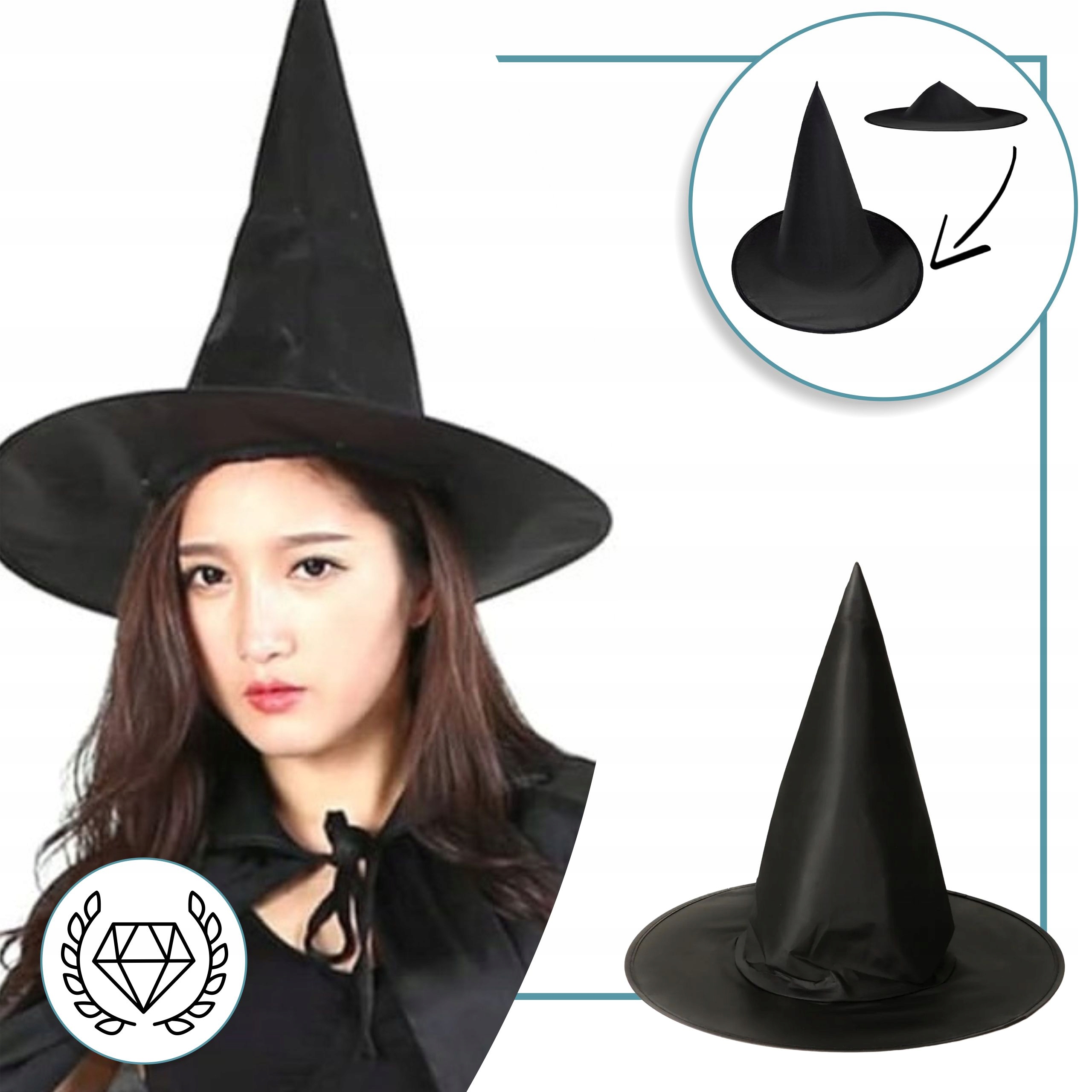 Kapelusz Wiedźmy Czapka Czarownika Strój Karnawałowy Przebranie za Maga Model Czarna