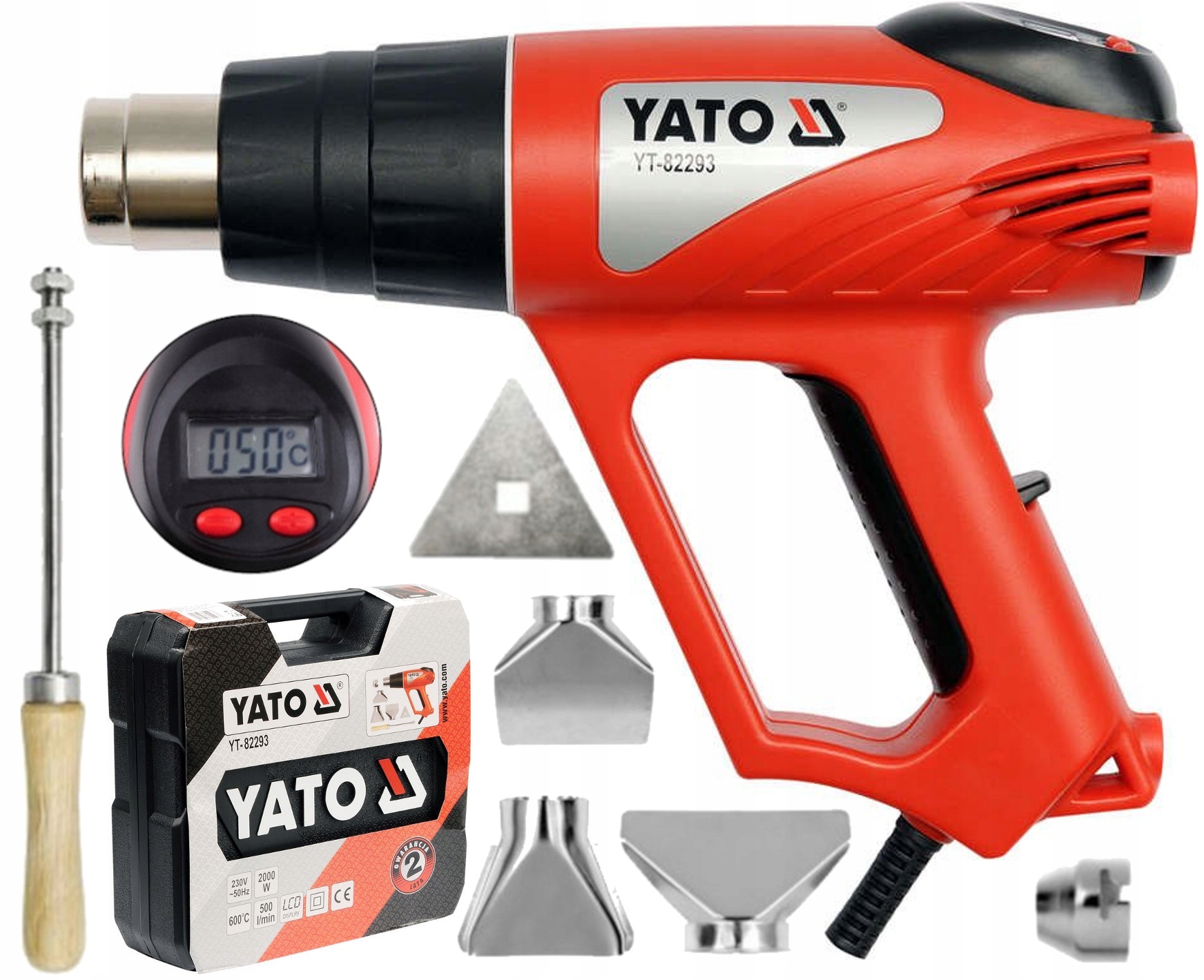 Yato Horkovzdušná Pistole 2000W LCD displej Odstraňování Barev, Olepování Aut YT-82293