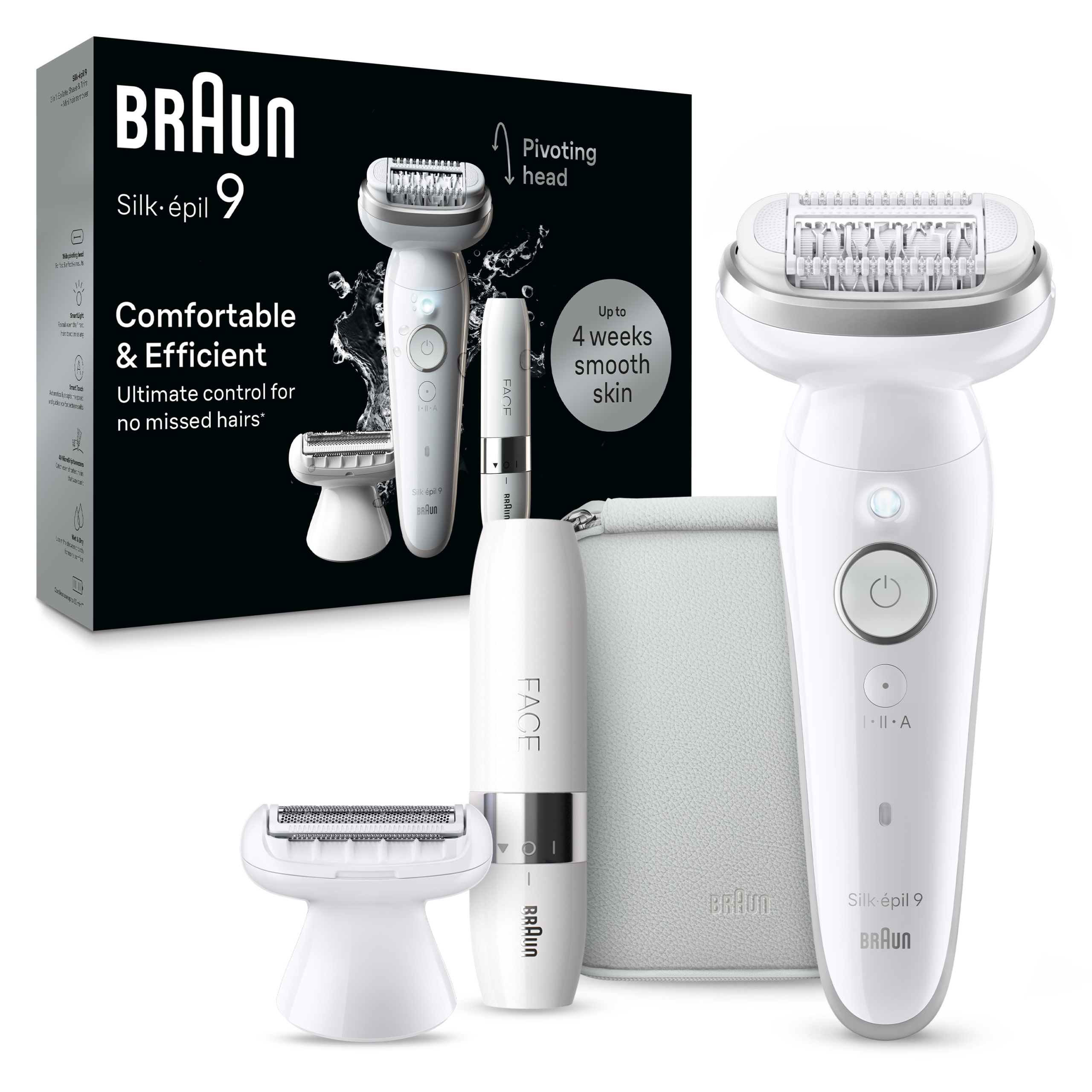 Braun Silk-épil 9 9-341 Depilator do łatwego usuwania włosów, Biały/srebrny