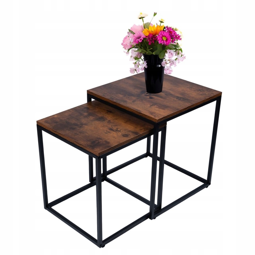 Moderní čtvercové konferenční stolky sada 2v1 loft industrial lavice stůl s