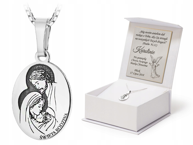 Stříbrný Náhrdelník 55 cm pr 925 Medailon Svatá rodina Gravírování