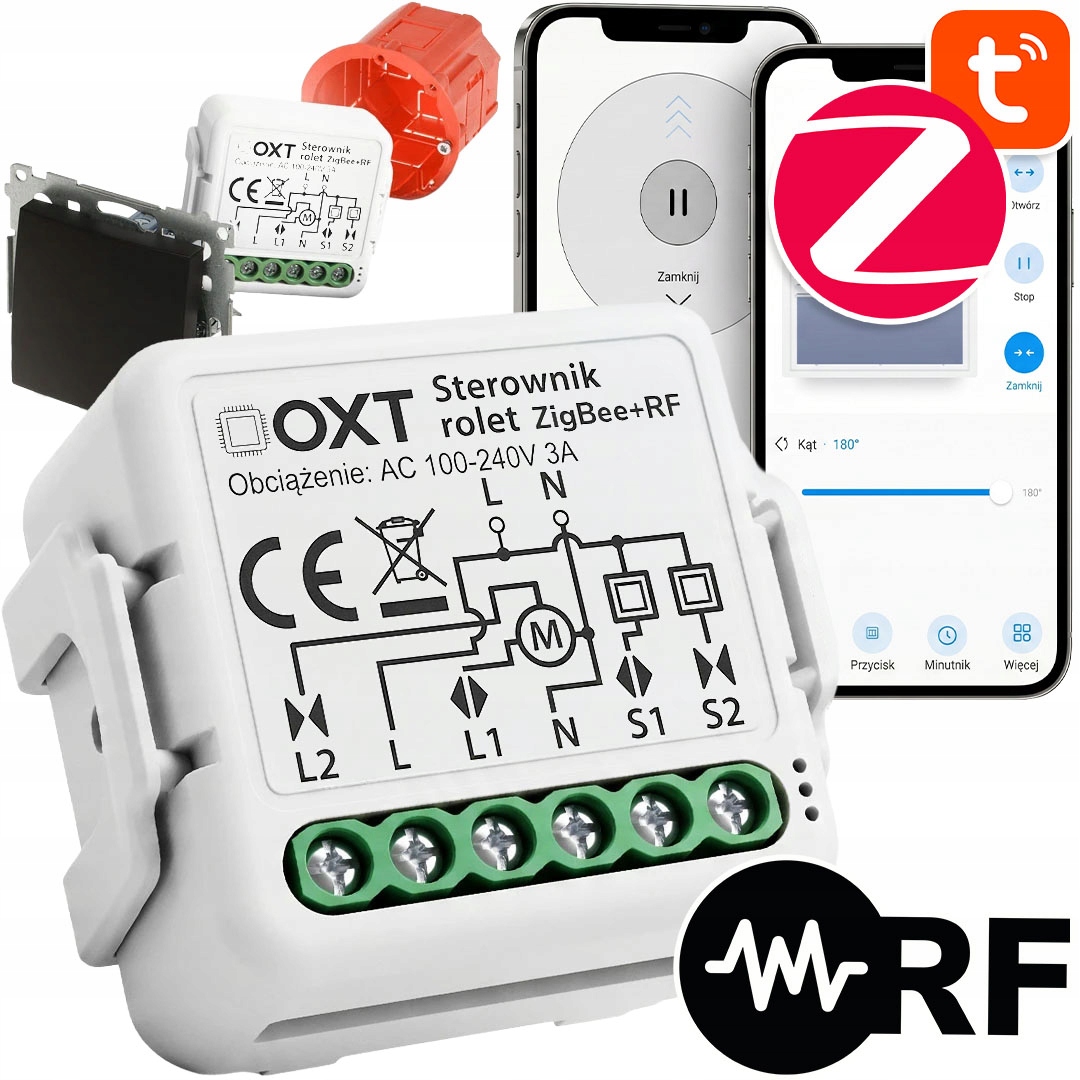 Oxt Sterownik Rolet Żaluzji Kąt Pochylenia Lameli ZigBee+RF Tuya Smart Life