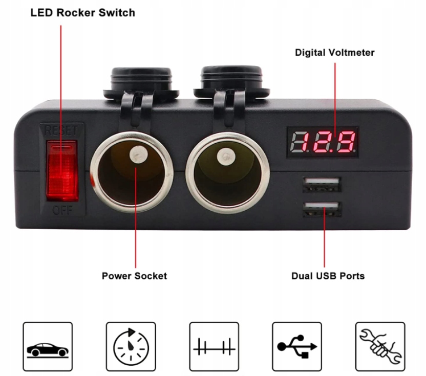 ROZGAŁĘZIACZ ŁADOWARKA WOLTOMIERZ 12V 24V 2xUSB Producent bez marki