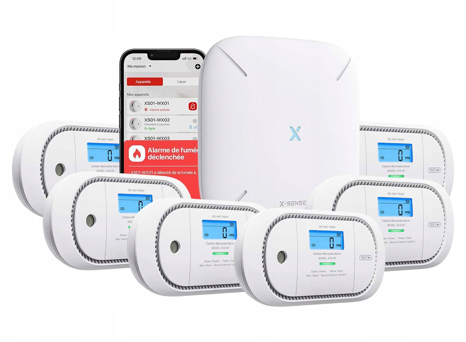 Sada X-Sense 6x Snímač oxidu uhoľnatého XC01-M WiFi stanica SBS50