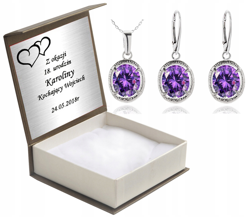 

Komplet Pięknej Biżuterii Z Fioletowymi Cyrkoniami