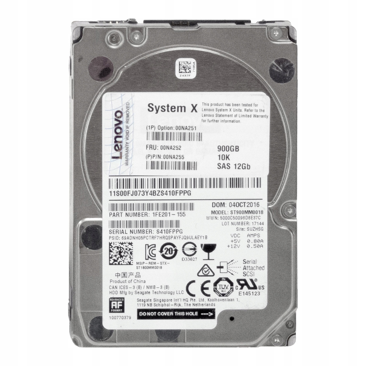 Lenovo 00NA252 900GB 10K 12GBs 00NA251 00NA255 ST900NM0018
