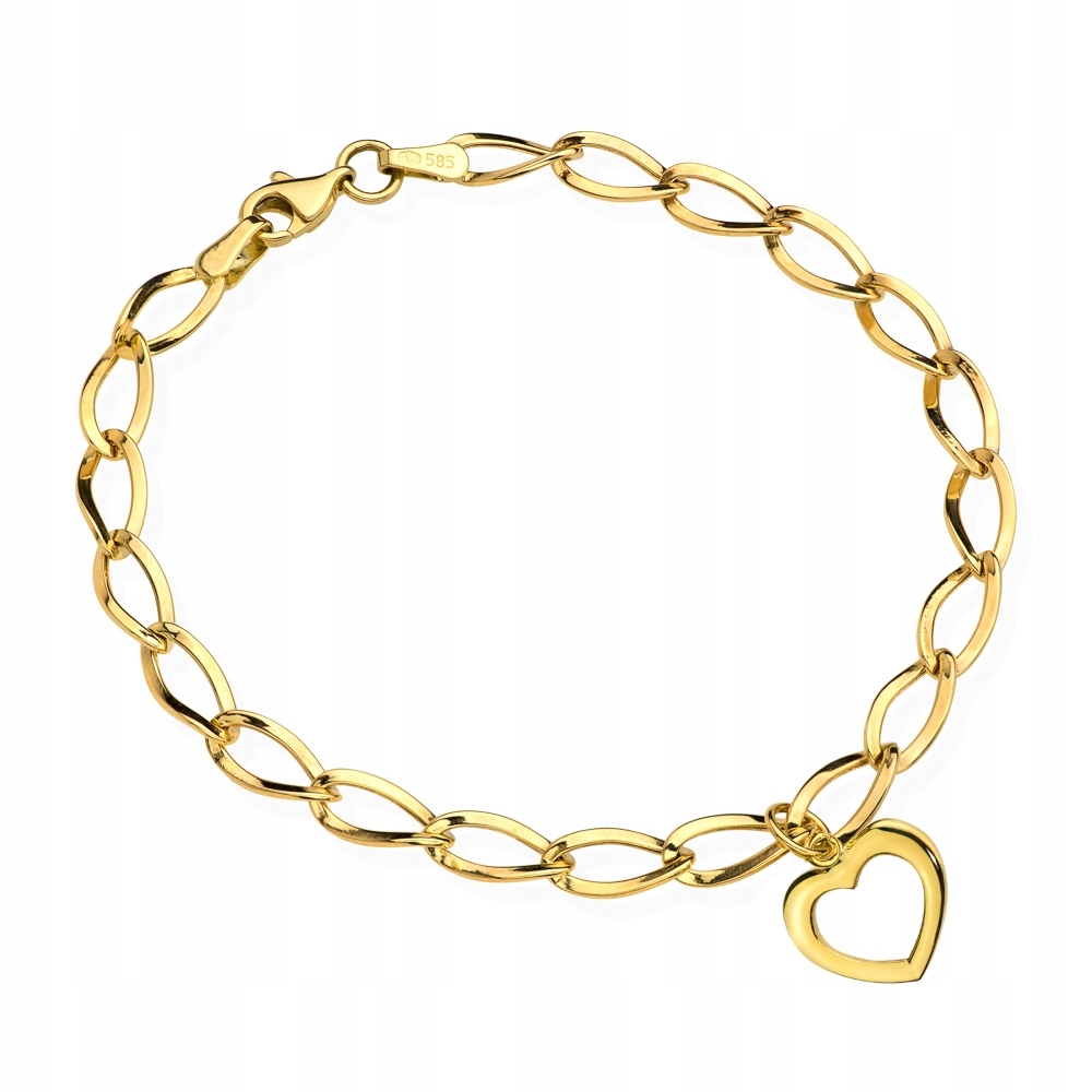 Náramek 585 Zlaté Dlouhé Články Závěsné Srdce Elegantní Konkrétní 18 CM