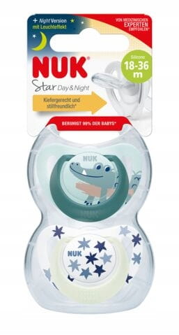 NUK SMOCZEK SILIKONOWY USPOKAJAJĄCY ANATOMICZNY STAR NIGHT 18-36M 2SZT+ETUI Wyrób medyczny nie