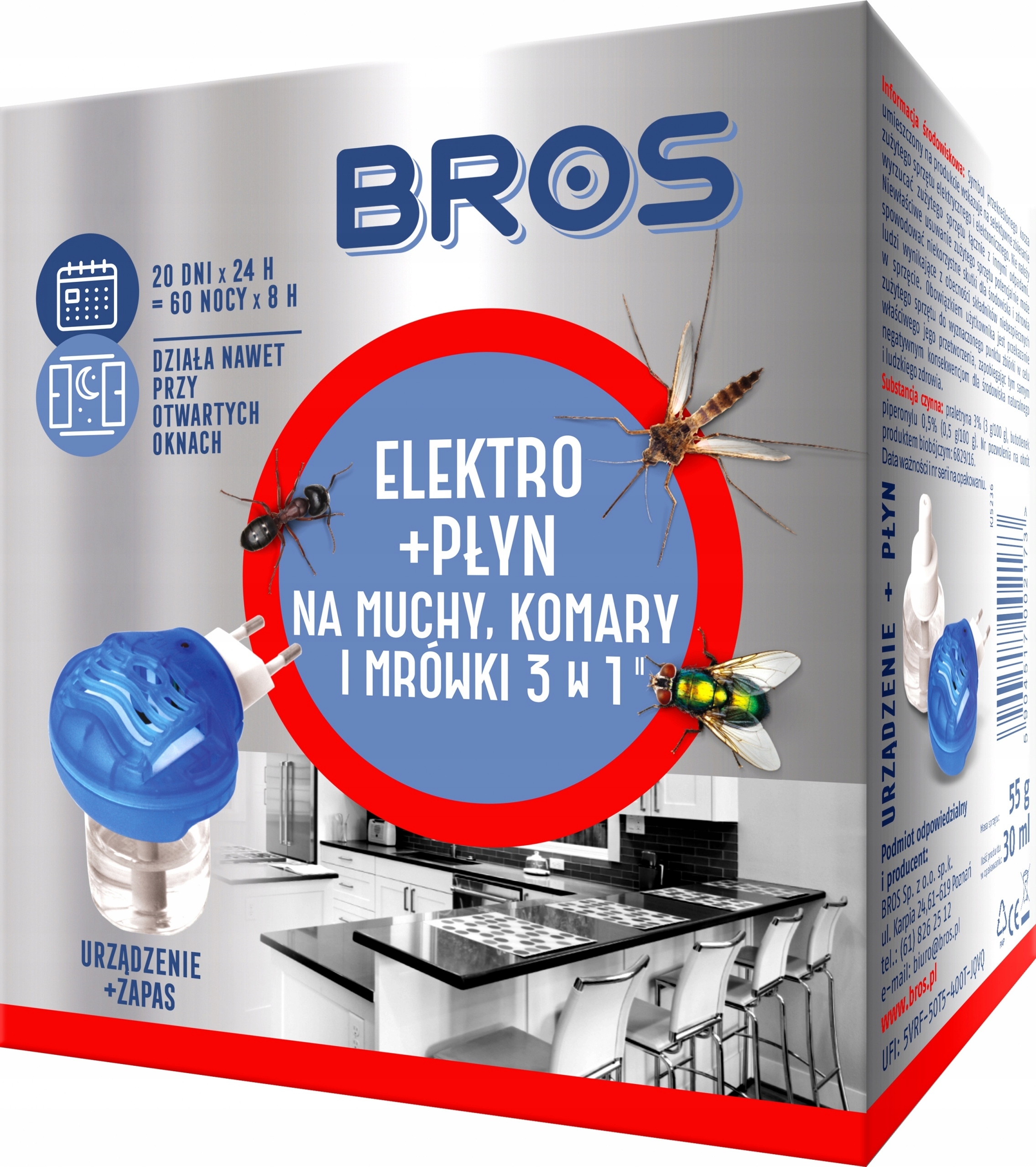 BROS ELEKTRO+PŁYN 30ml 3w1 Na muchy komary mrówki