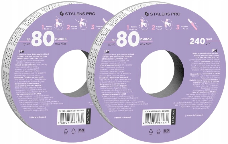 2 kusy Vyměnitelná brusná páska Bílá Samolepicí Expert 240 Grit Staleks