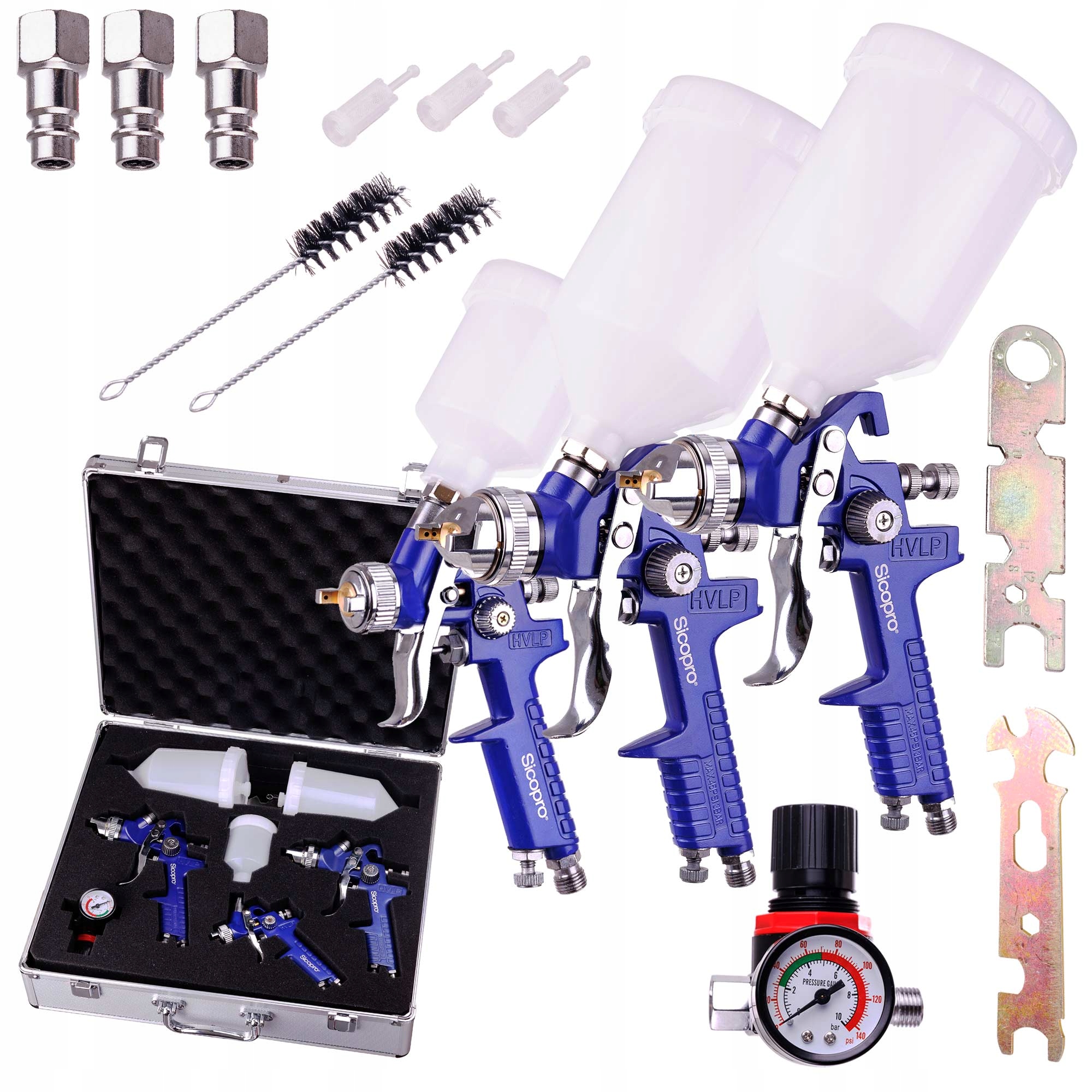 Sada Lakovacích Pistolí Hvlp Trysky 0,8 1,4 1,7 MM Kufr Alu