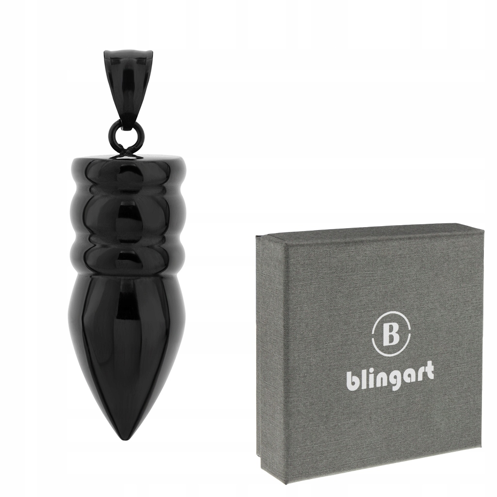 Zawieszka męska anodowana czarna POCISK stal chirurgiczna