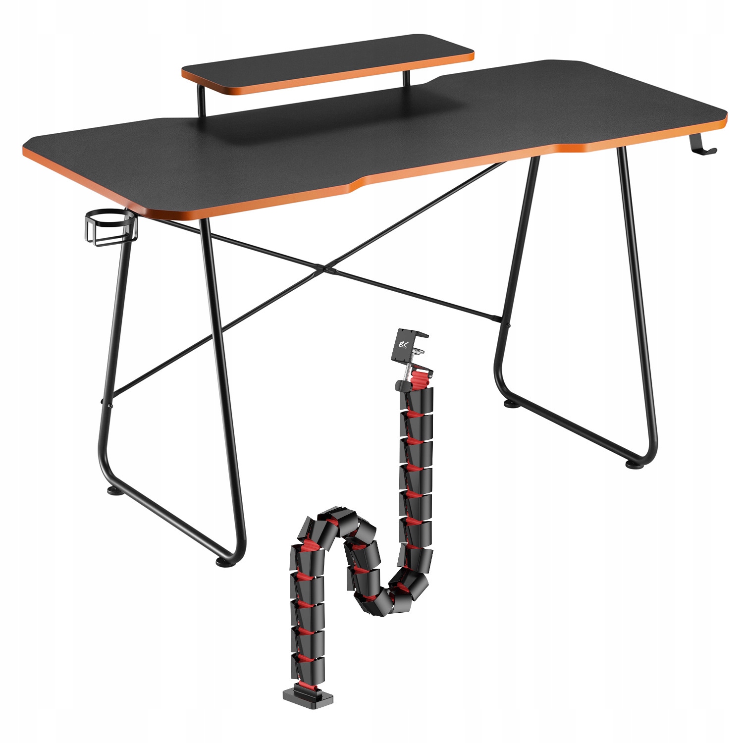 Velký herní stůl pro hráče s poličkou na monitor černá krycí lišta