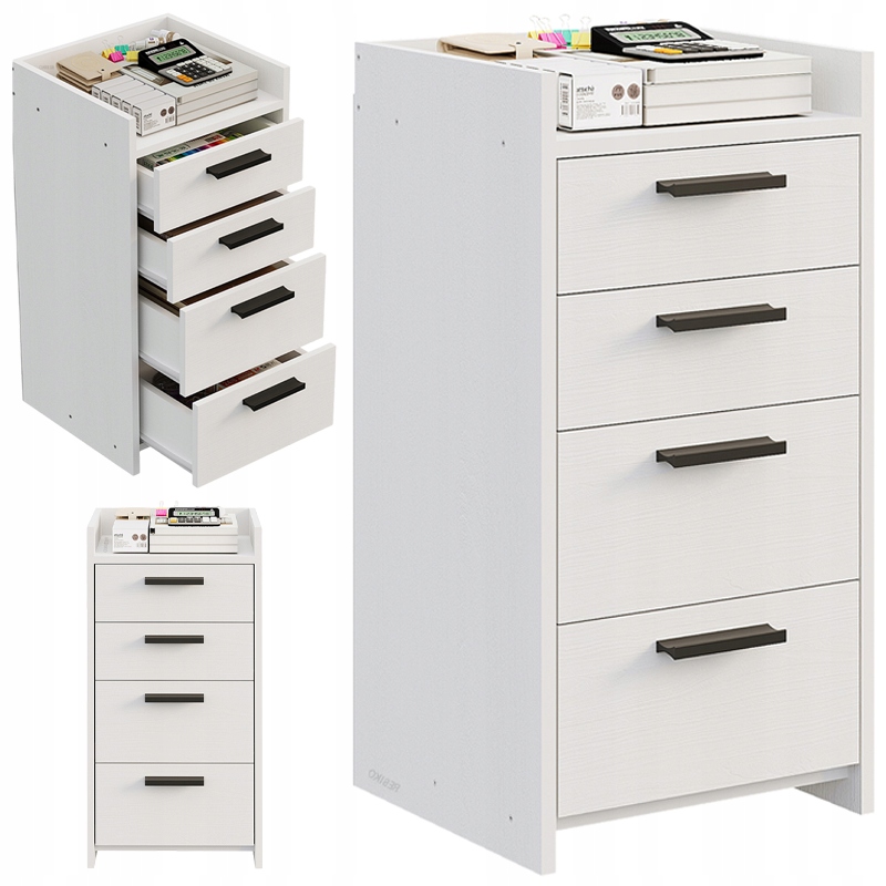 Komoda Bílá Kontejner Pod Kancelářský Stůl Regál Skříňka 4 Zásuvky Vysoká