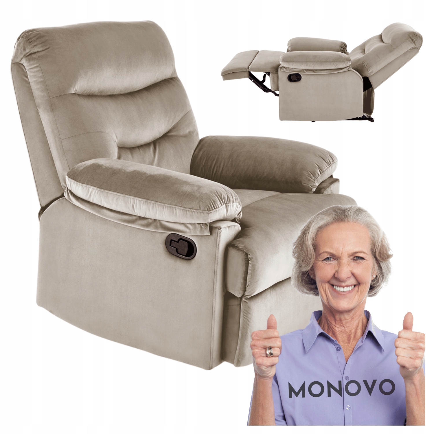 Fotel Rozkładany do Salonu Tapicerowany Nowoczesny Beżowy Relax Drager