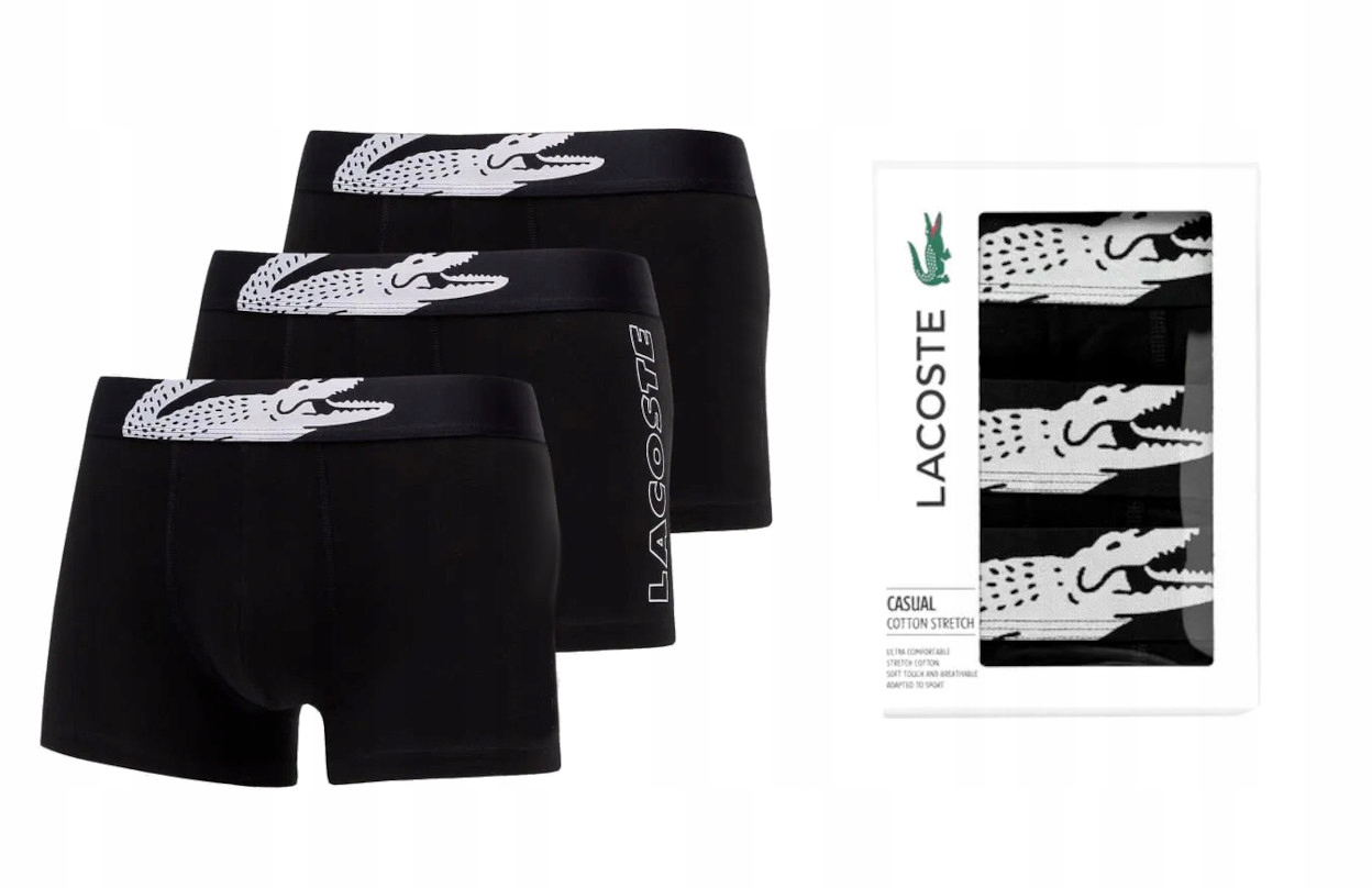 Pánské boxerky Lacoste kraťasy slipy černé obavlna 3 pack S