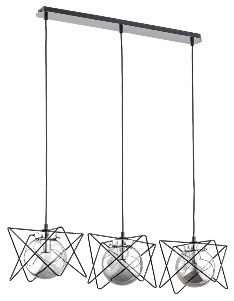 Závěsná lampa černá chrom trojitá skleněná stínidla do jídelny Alfa
