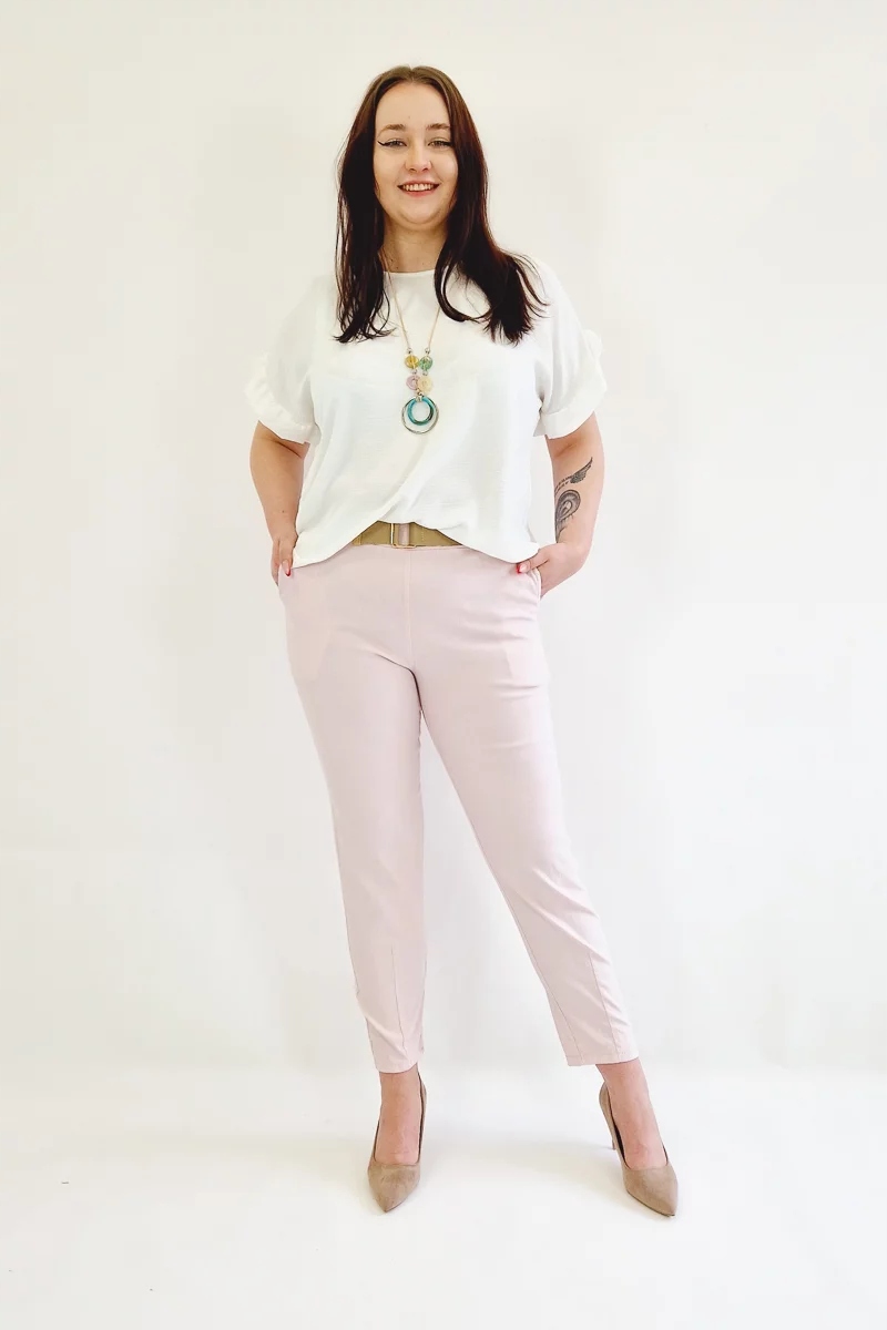 Bavlněné kalhoty Boyfriendy s páskem Pudrová růžová Uni