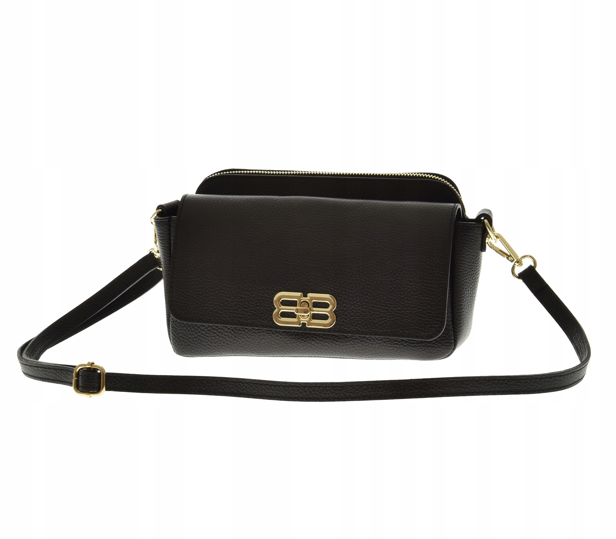 Vera Pelle dámská kožená kabelka přes rameno černá s popruhem přes rameno