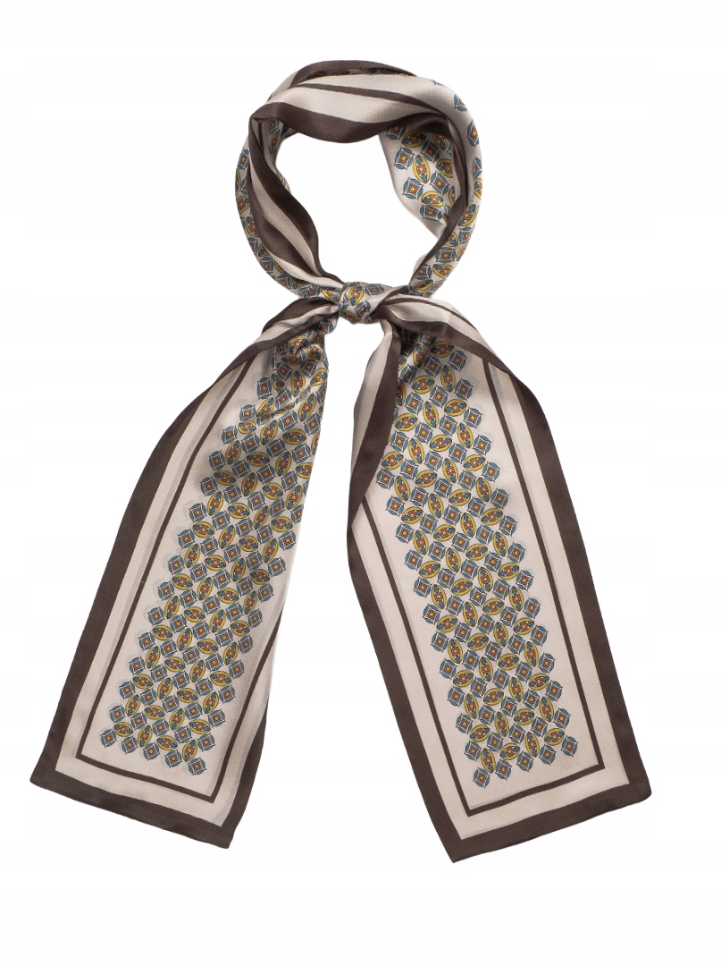 Hedvábná šála Módní měkká šála s geometrickými vzory Hnědá 16x145 cm
