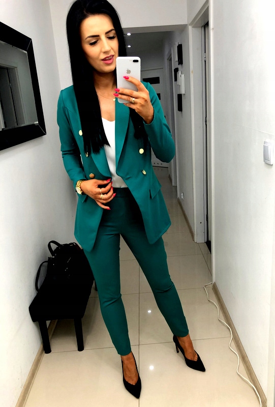 Damski Garnitur Garnitury Damskie Komplet marynarka spodnie Zielony 4XL 48 Wzór dominujący bez wzoru