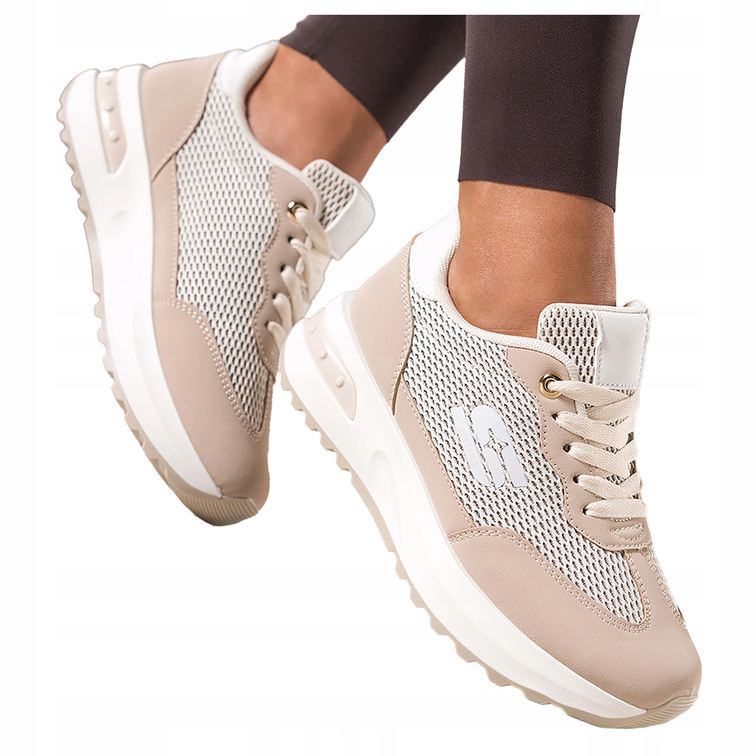 Béžové Tenisky Dámské Modne Šněrovací se síťkou Pohodlné Sportovní vel. 40