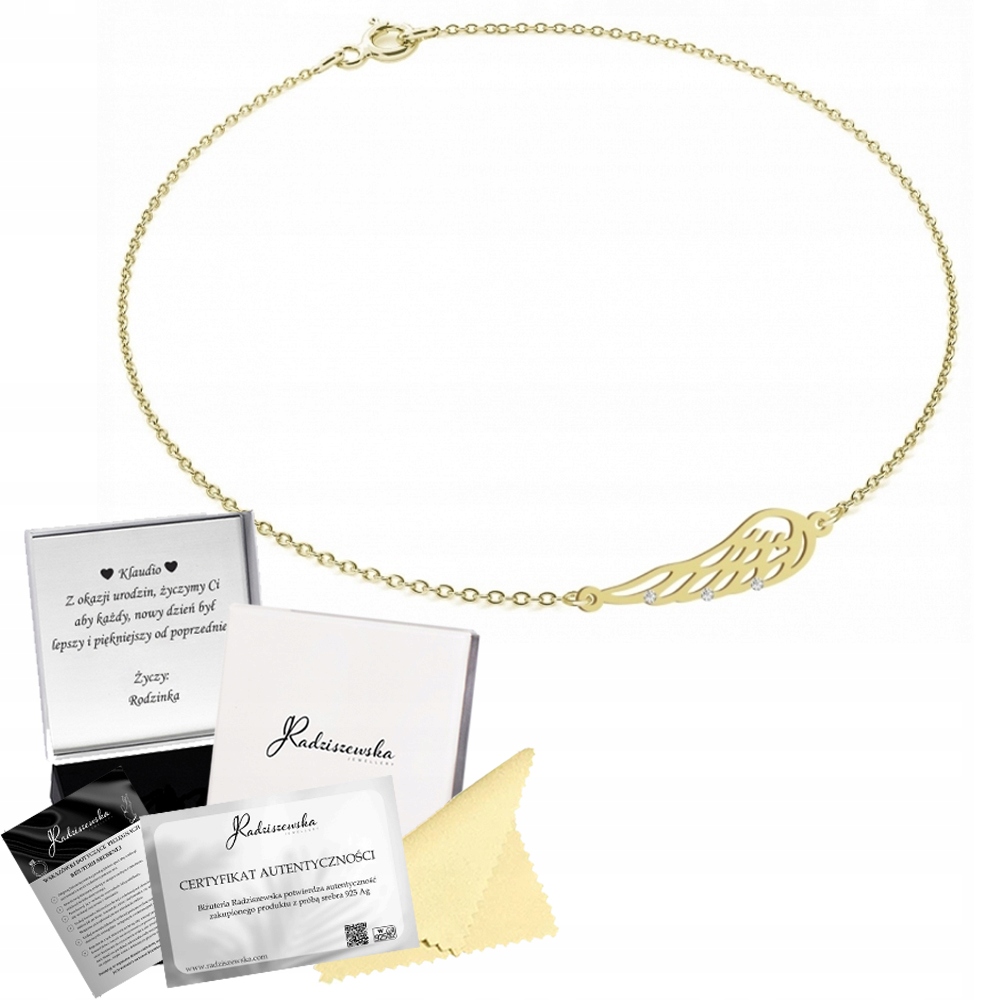 Zlatý náramek na nohu Křídlo 925 Ankier Dárek Žena Dedikace