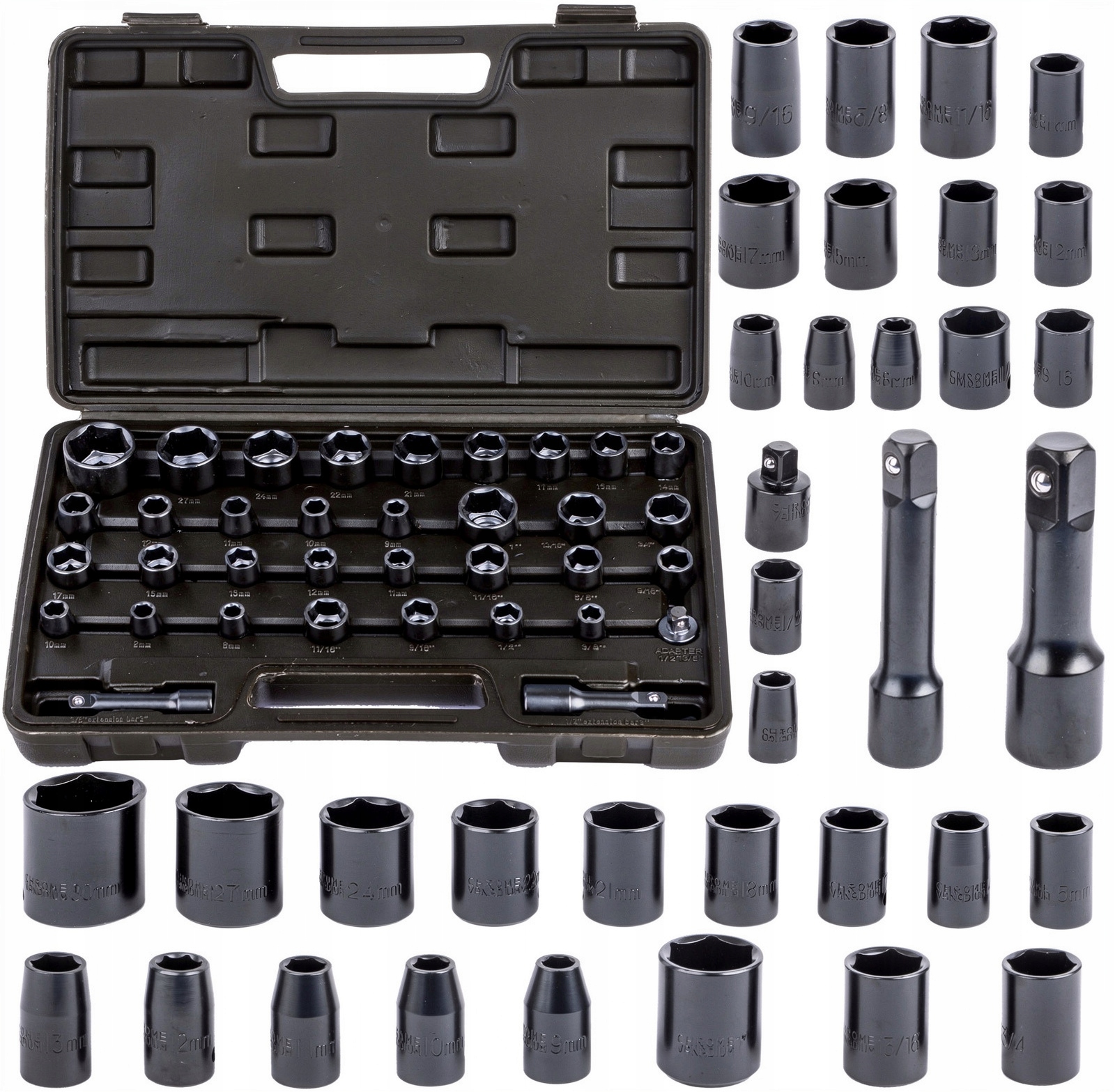 Zestaw Nasadek Udarowych Nasadki Długie Krótkie 1/2" 3/8 Udar 35EL 8-32
