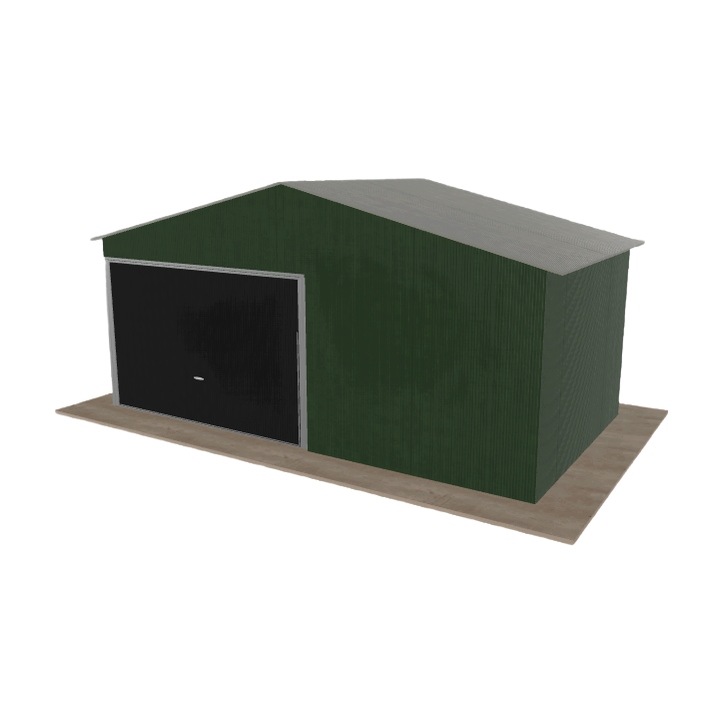 Plechová garáž 6.5 x 3.5 m, jednopolohová, sedlová, zelená