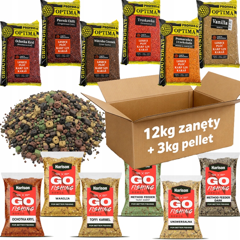 Zestaw Zanęt 12kg 3kg Pellet mix rozmiarów 6kg Profess Optima 7kg Harison