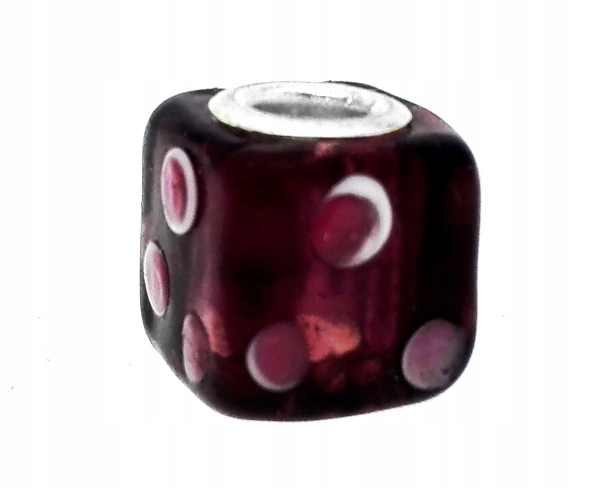 

Zawieszka beads szklany kostka odcienie bordo