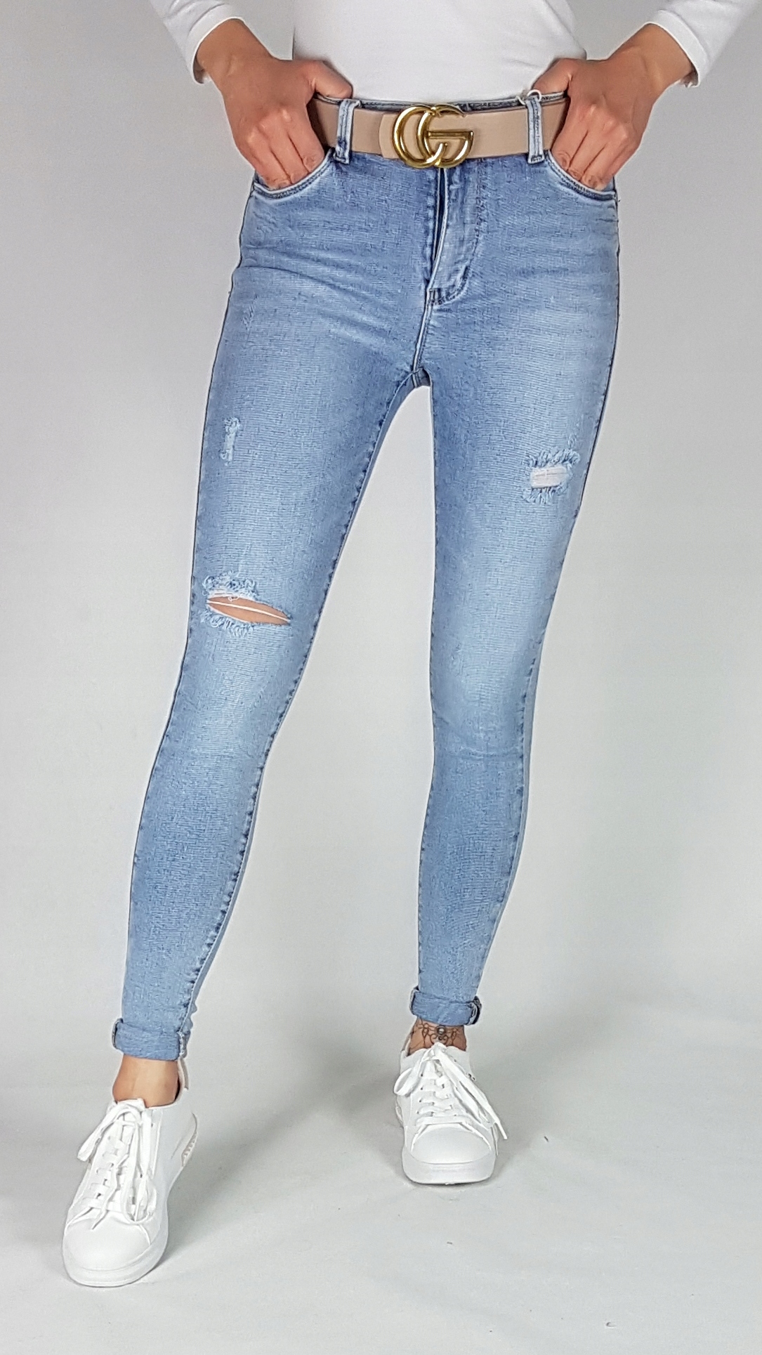 M. SARA джинсовые брюки с отверстиями размер s Cut skinny jeans