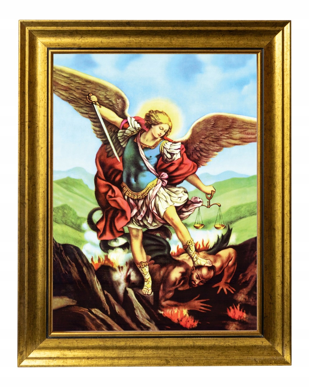 Archanděl Michal Náboženský Obraz Ve Zlatém Zdobeném Rámu 30X40