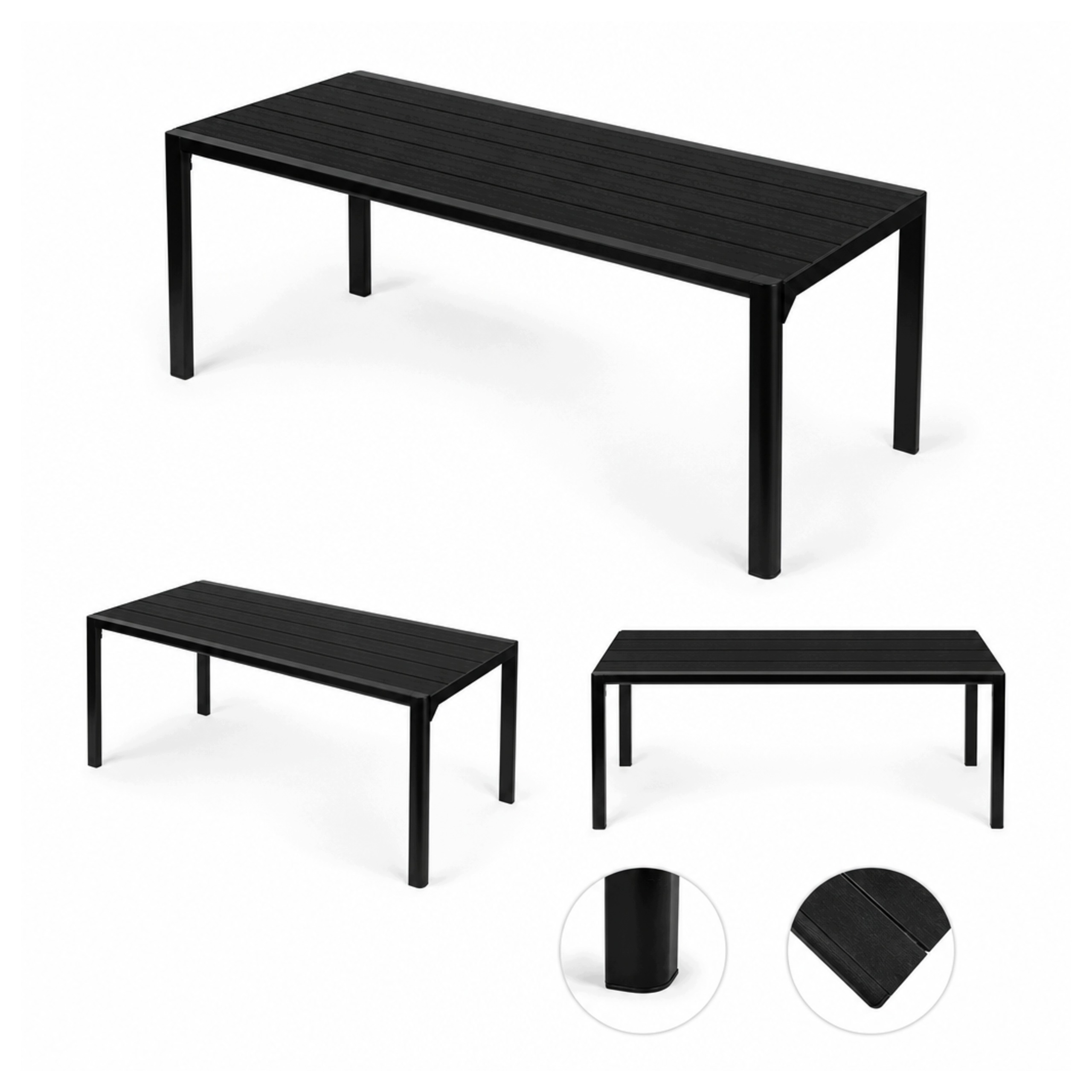 Stół Ogrodowy 8-osobowy 180x90 Cm Czarny Hdpe Na Taras