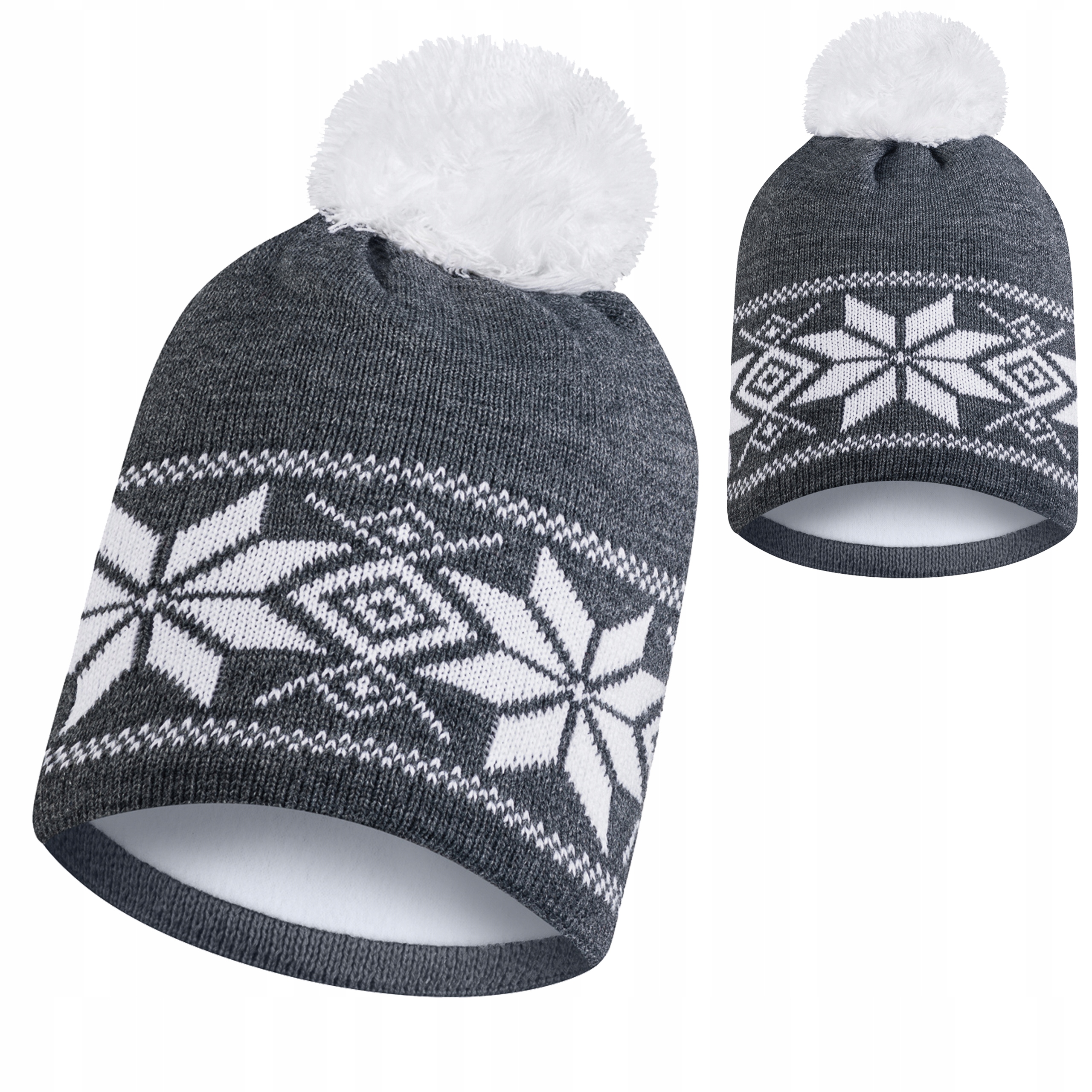 

Czapka zimowa szara z pomponem polar termoaktywny