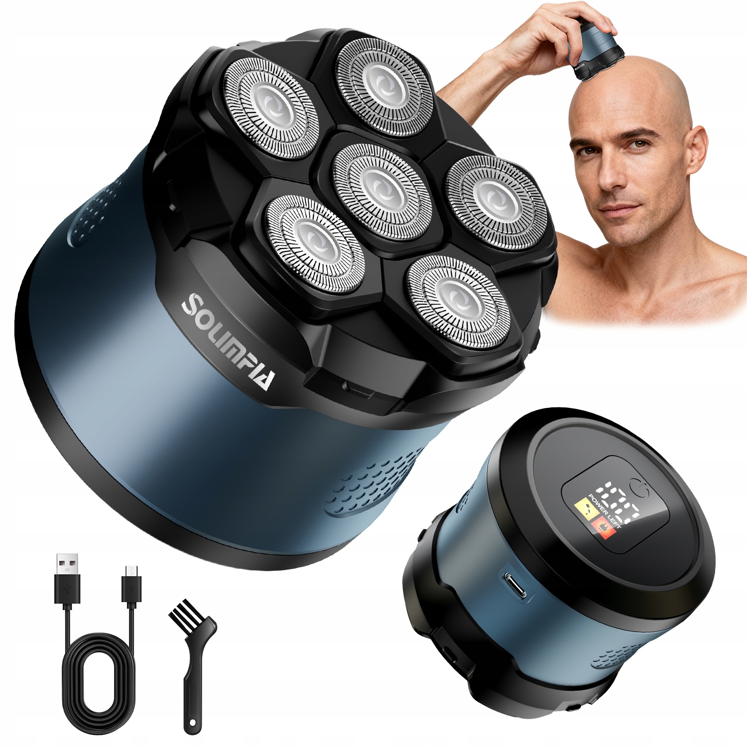 Holicí strojek Hatteker HT-965, holicí strojek na hlavu, 6 břitů, IPX6