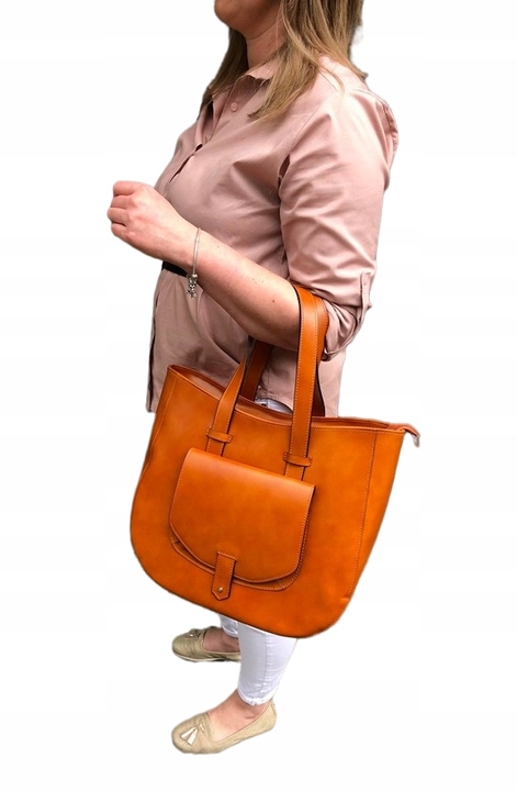 WŁOSKA RUDA TOREBKA SHOPPER SKÓRZANA TORBA VERA PELLE SKÓRA CAMEL A4 Płeć kobieta