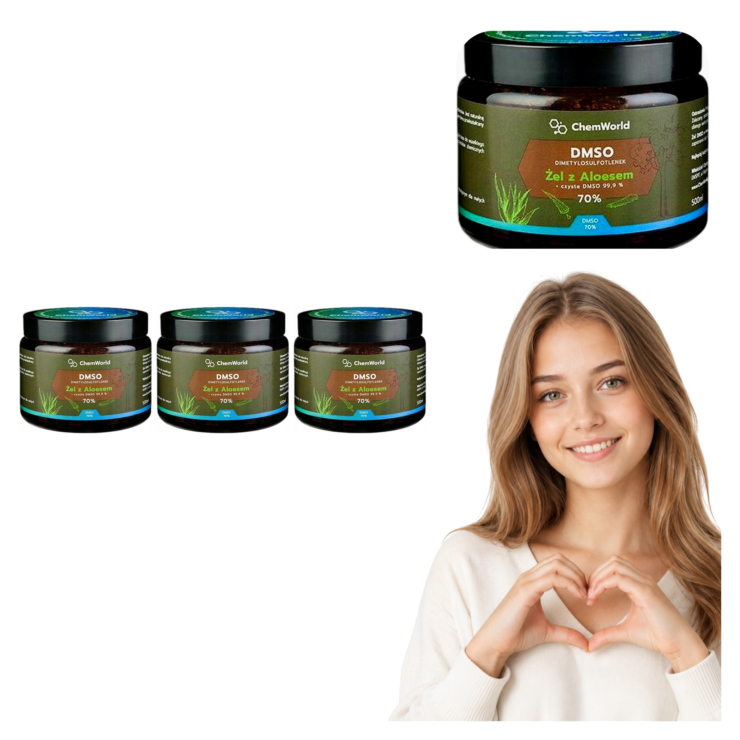 3x Chemworld Żel Dmso 70% z Aloesem Dimetylosulfotlenek Aloe Vera 500 ml