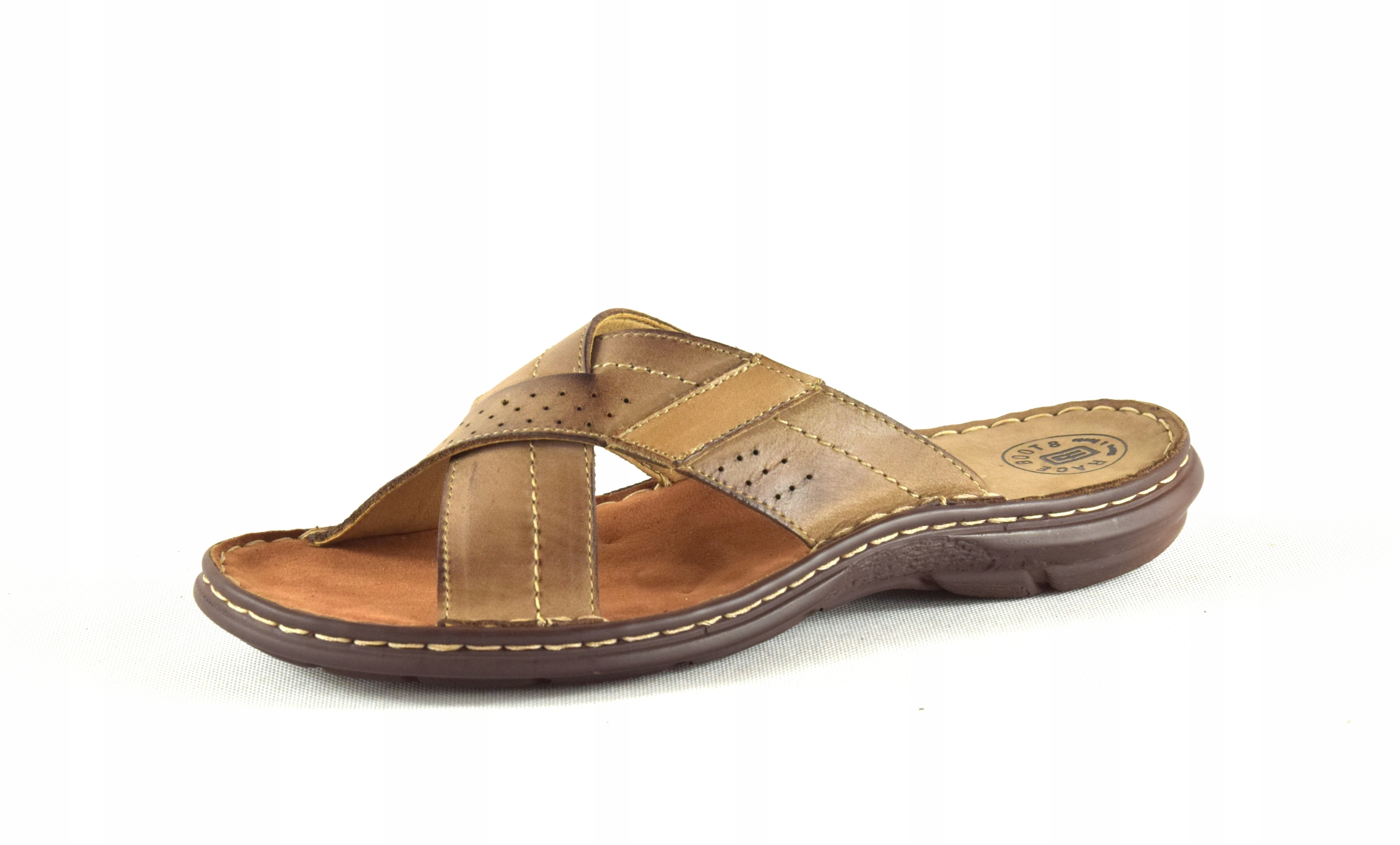 KLAPKI SKÓRZANE MĘSKIE BRĄZOWE POLSKIE K2