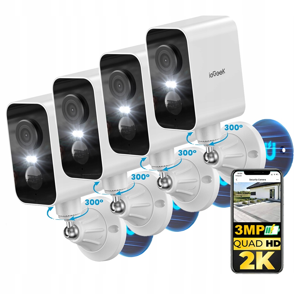 4x 2K kamera pro venkovní monitorování s baterií, magnetická montáž
