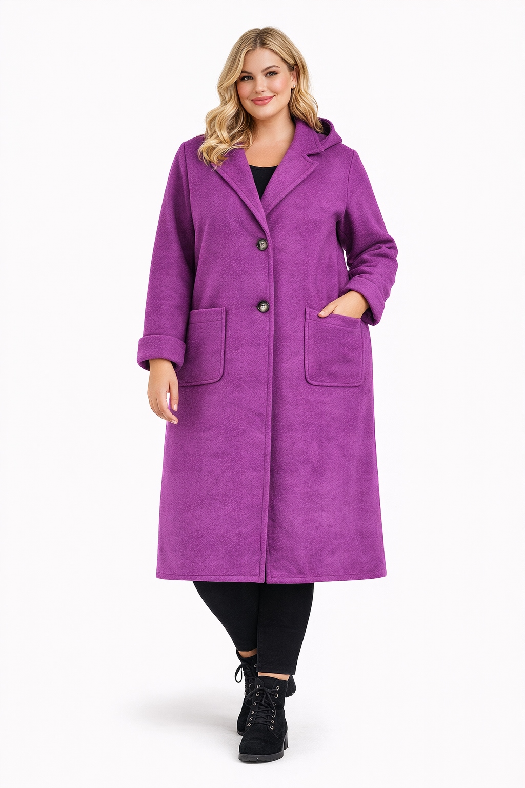 Dlouhý dámský kabát Knoflíky Plyšový medvídek Kapsy Italský 46 48 3XL 4XL