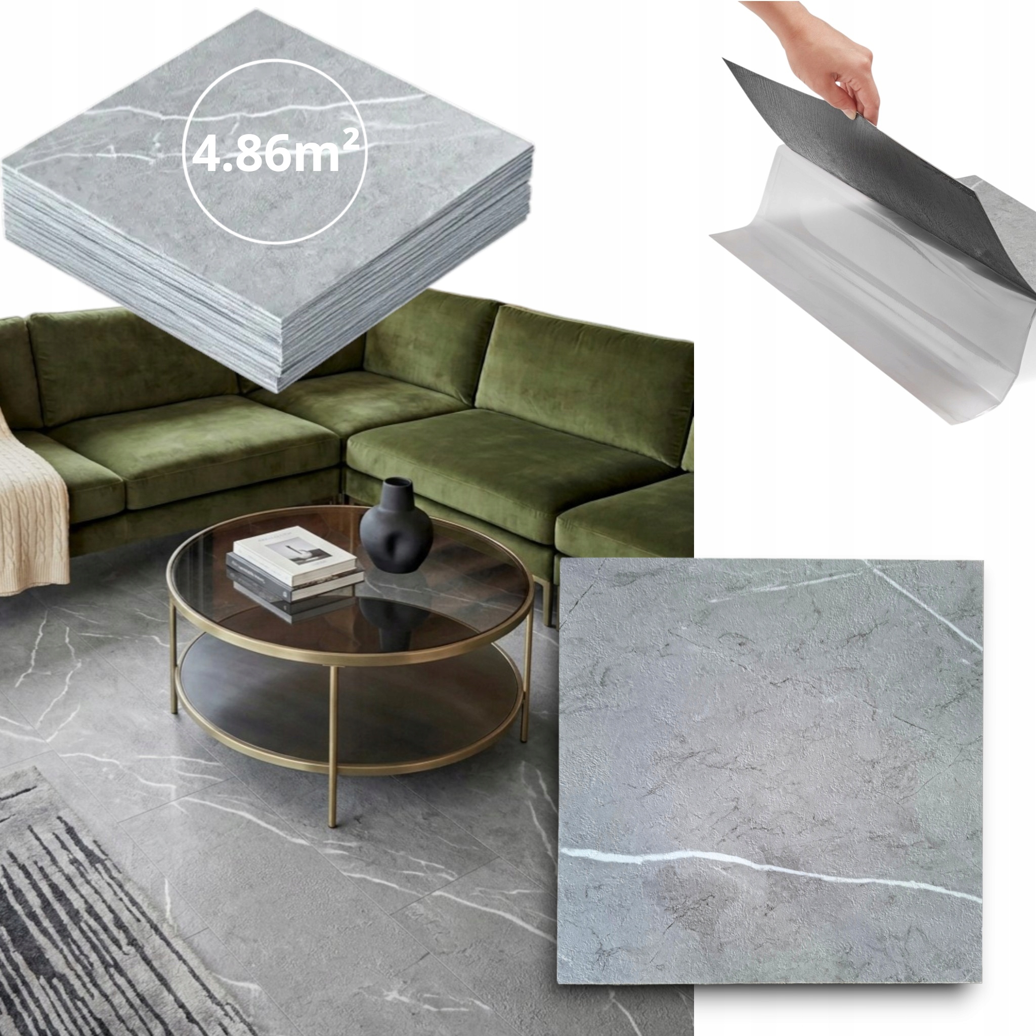 Samolepicí Vinylové Dlaždice Šedý Mramor 4.86 m² Voděodolné Dlaždice