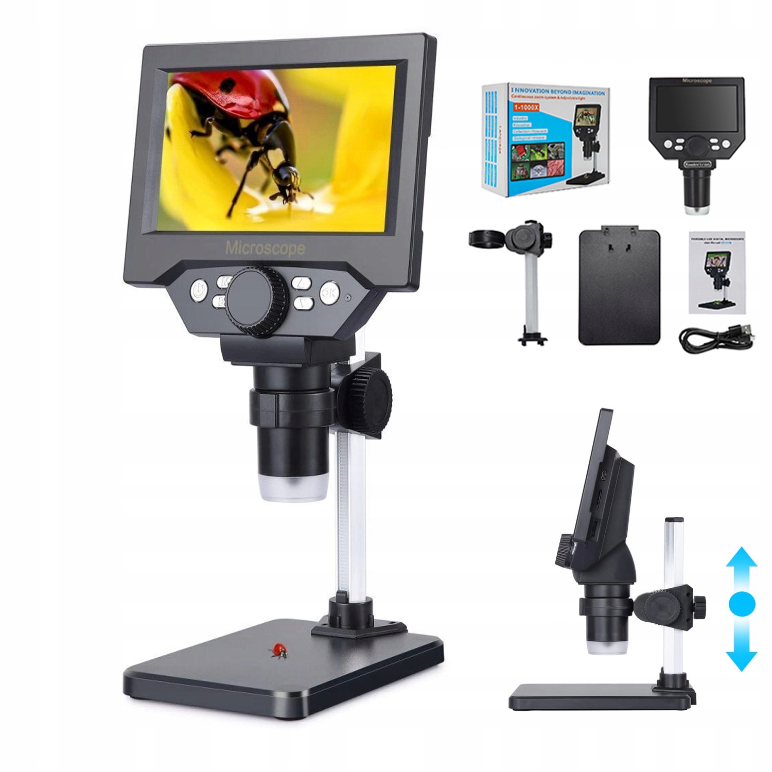 Digitální Mikroskop S Přiblížením 1200x 10MP Led Displej Hd 5.5" 64GB MicroSD