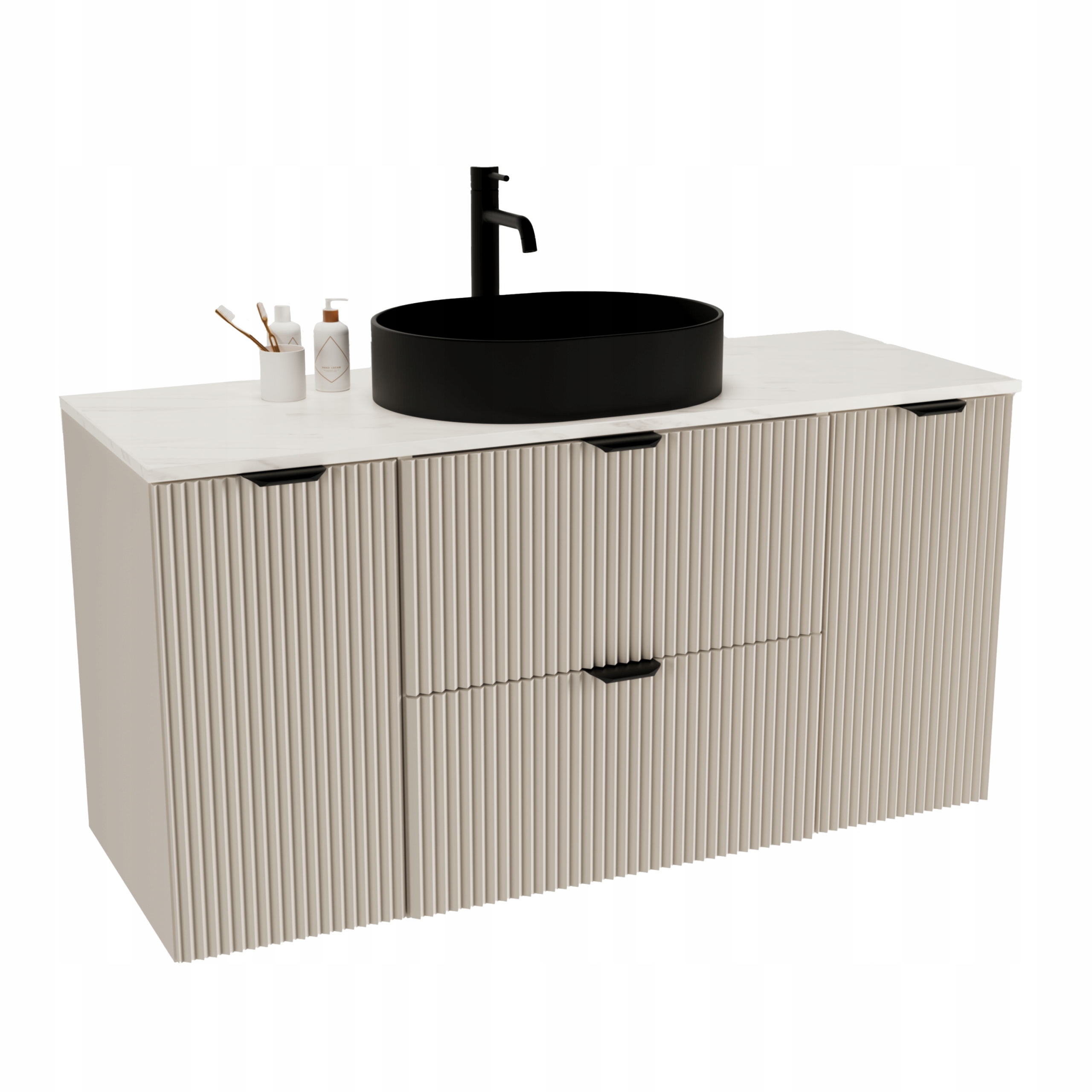 Sada: Skříňka 2 dveře 2 zásuvky 120 cm Kašmír/Mramor Bianco deska Willy