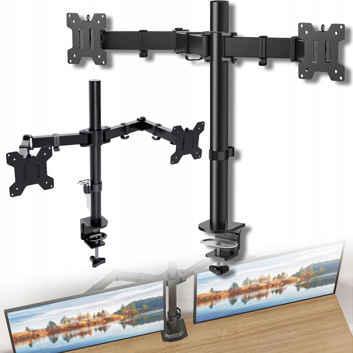 Držák Pro 2 Monitory S Nastavitelnou Výškou Vesa 75/100 MM 13-30 Palců, Černý