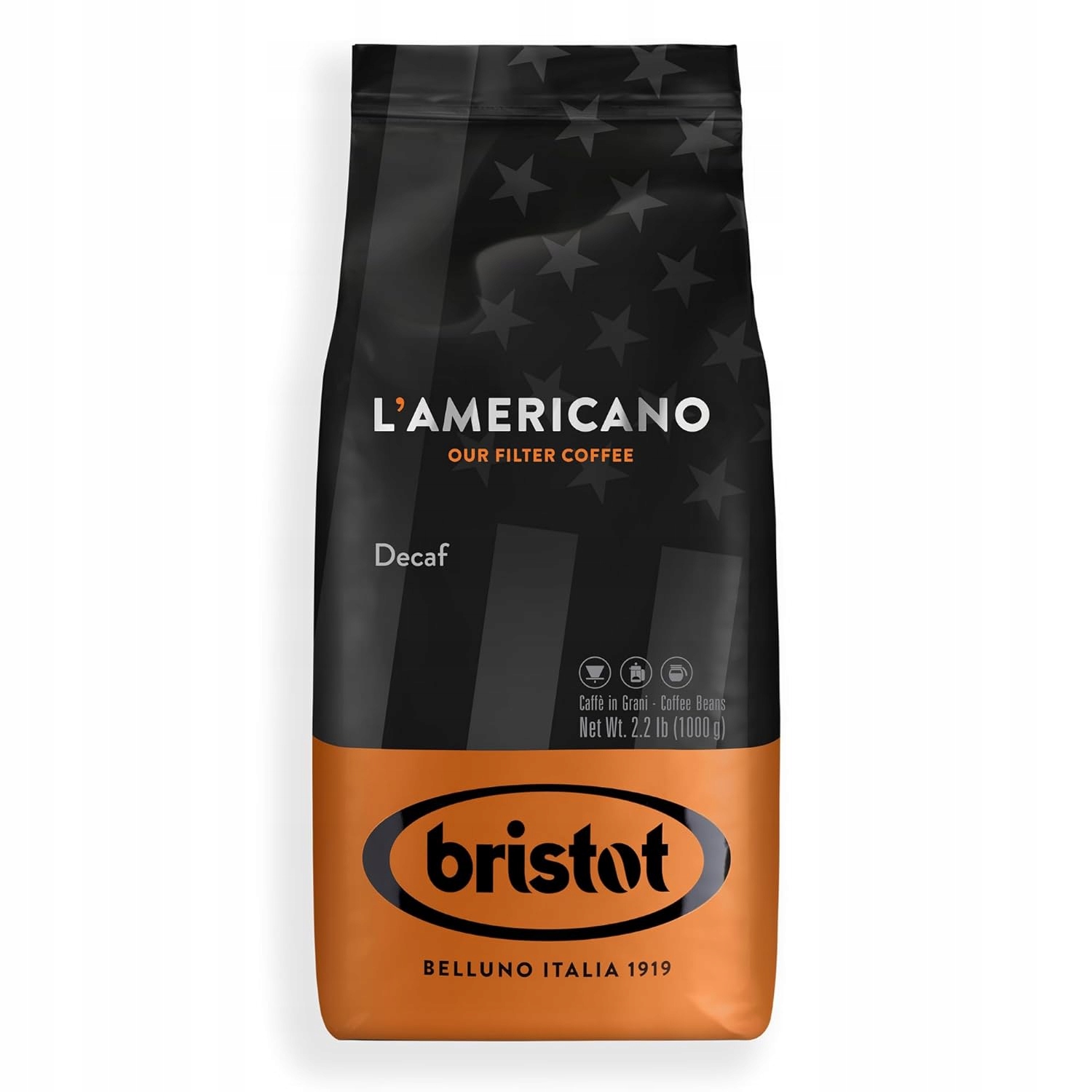 Káva Zrnková Bristot L'americano Decaf 1KG Bez kofeinu