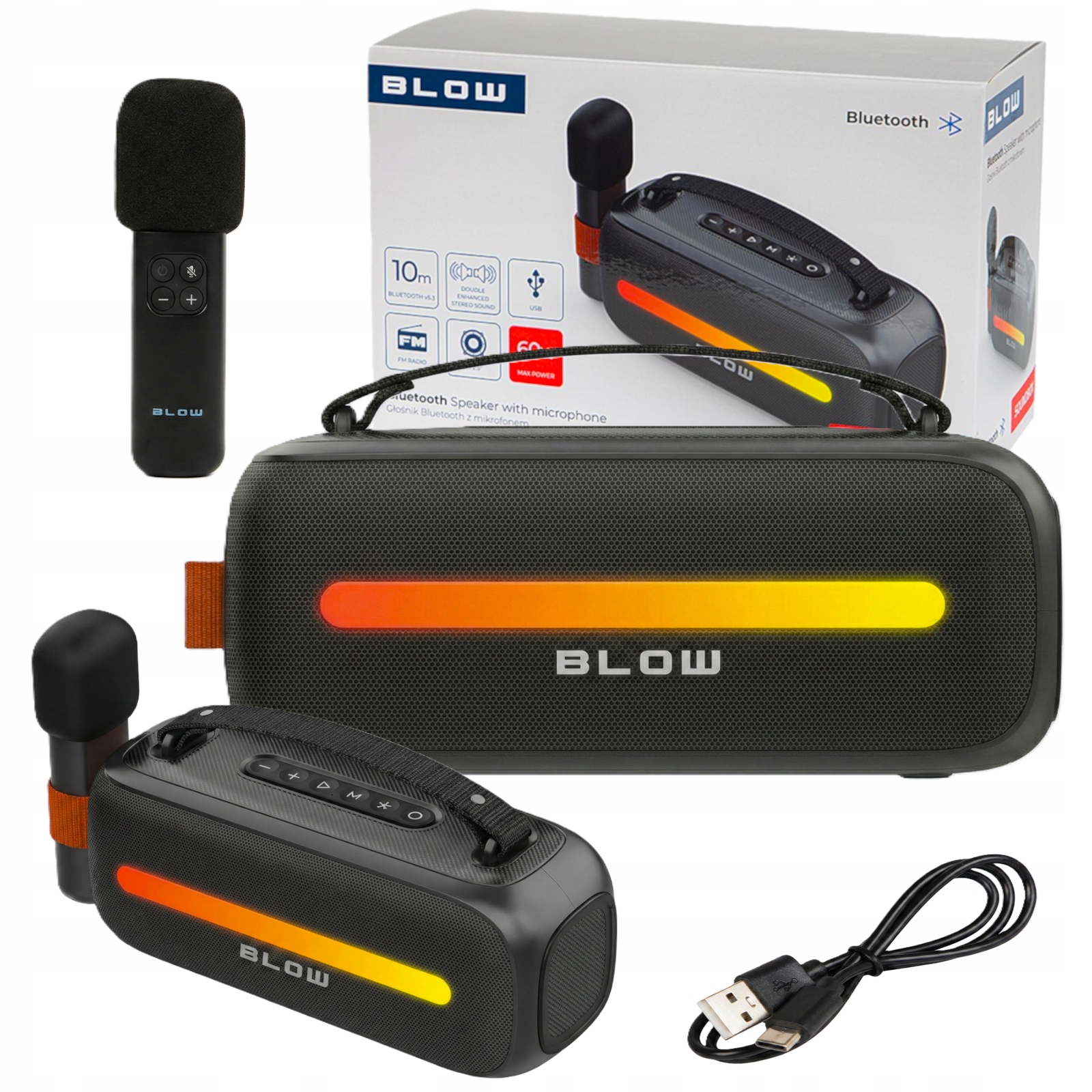 Głośnik Bluetooth Blow 60W Karaoke Mikrofon Radio Fm Przenośny Akumulator